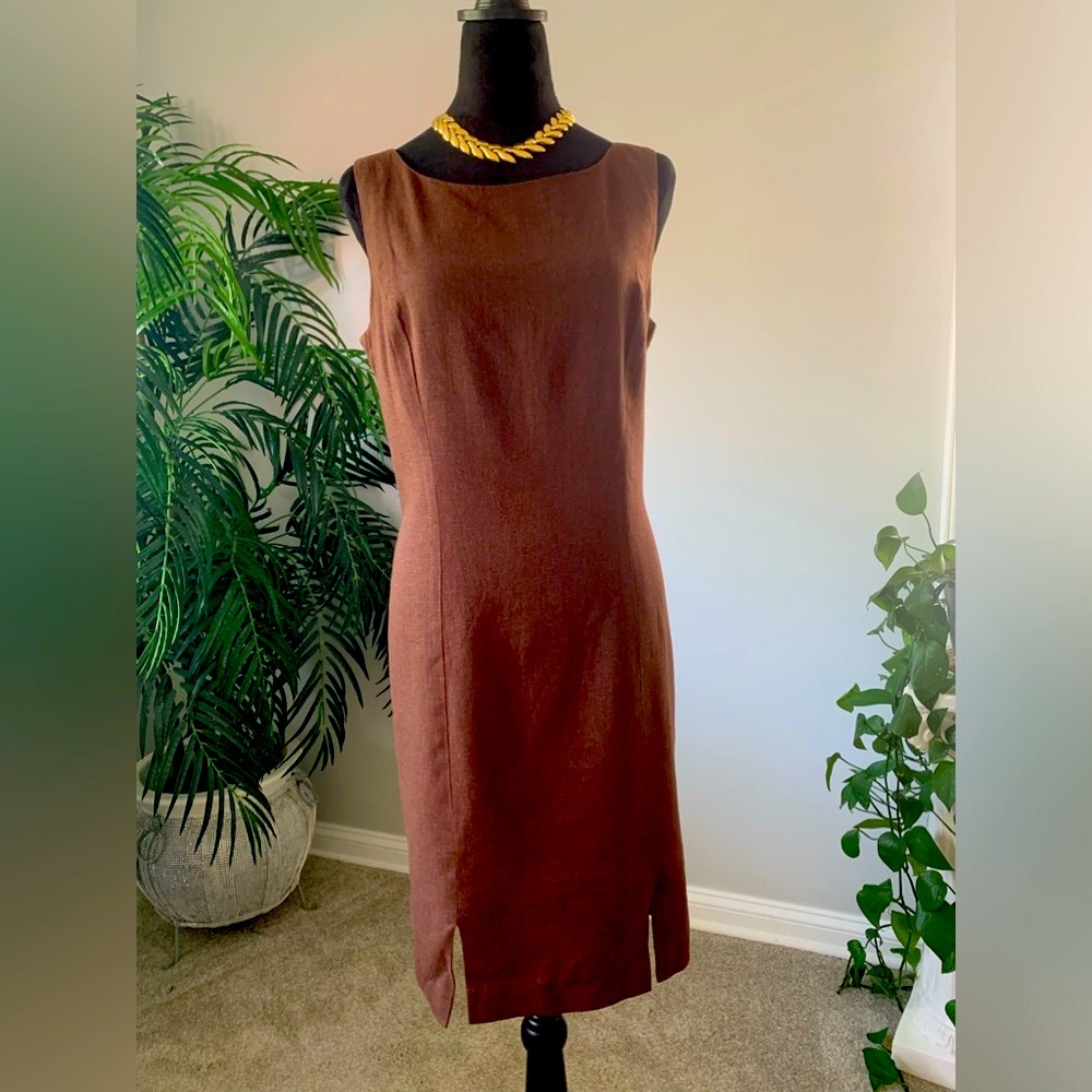 Women Rust brown color linen dress.